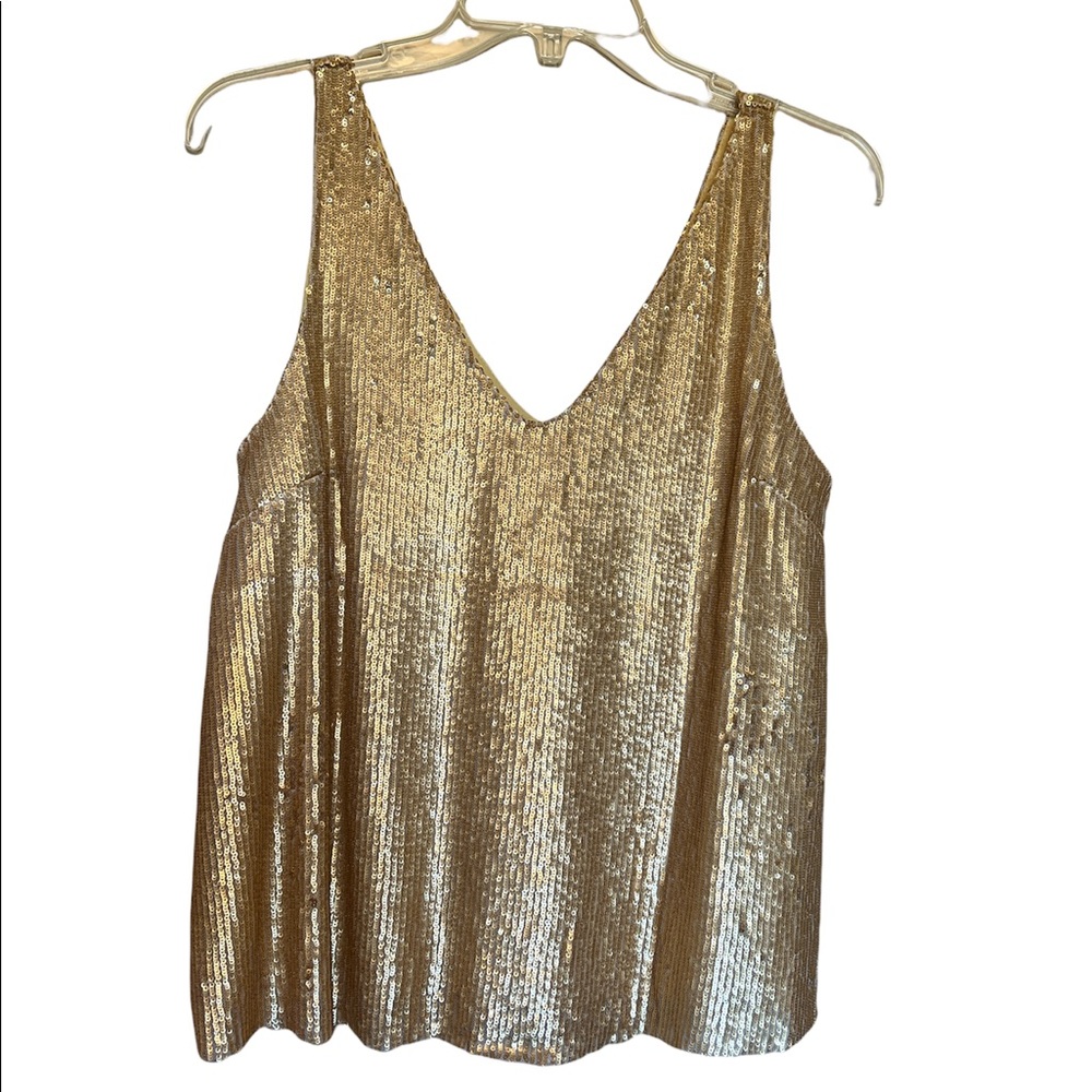 DEANE Gold Sequin Tank Top NWT Small V Neck Metallic Party Holiday Camisole S/P